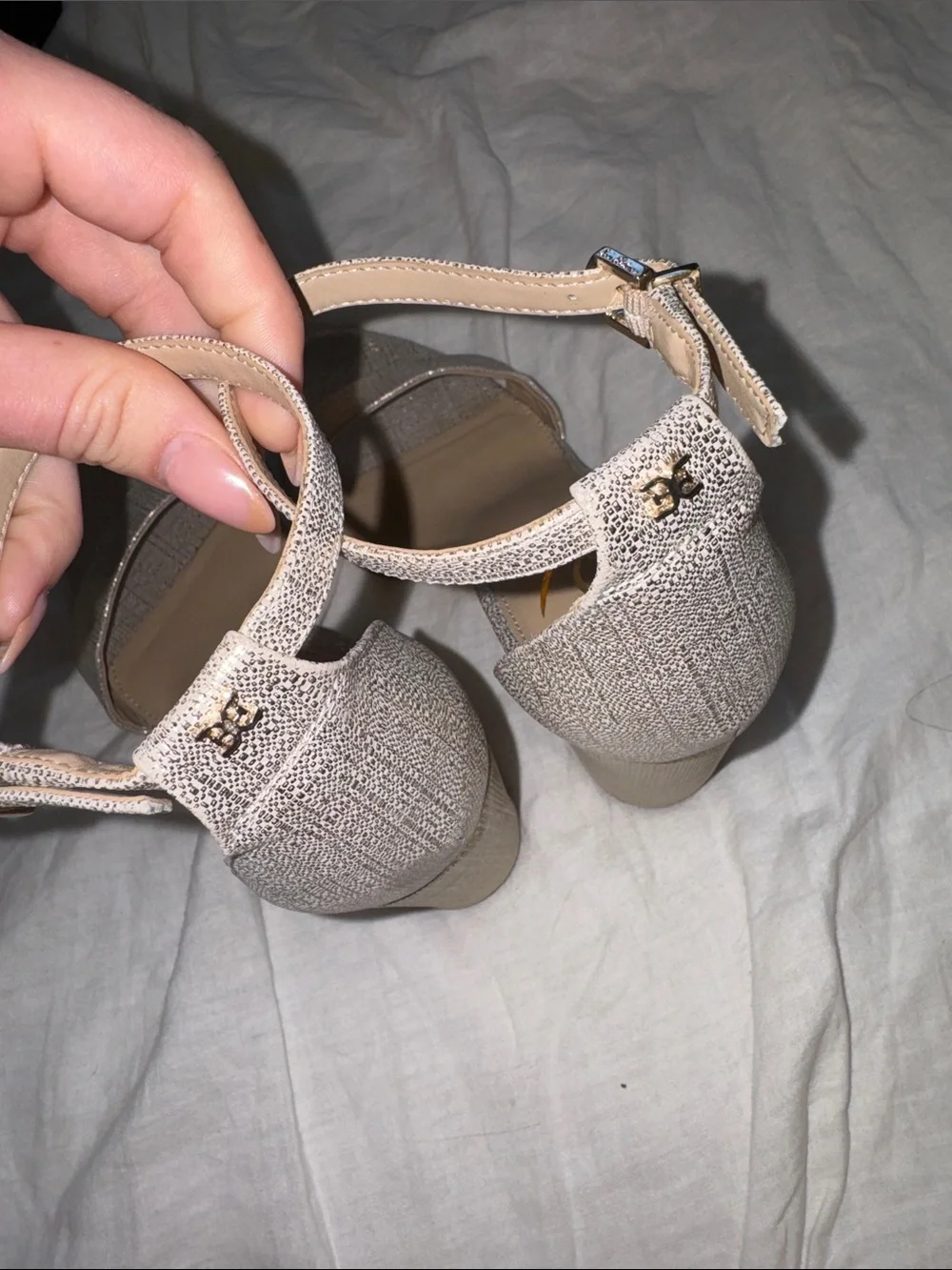 NWOT Sam Edelman Block Heel Open Toe Sandals Heels Size 9.5 Champagne